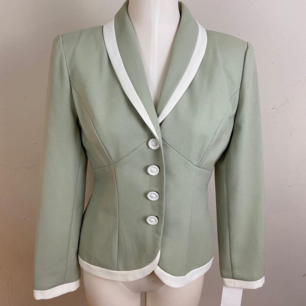 Vintage 90s Pastel Green Crepe Chiffon Jacket by Nicole Taylor Size 6 All Lining